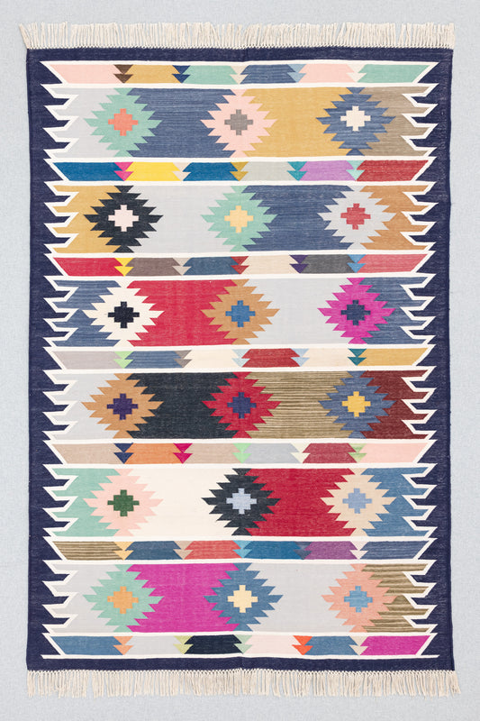 Handwoven Geometric Rug [sawtooth diamonds]