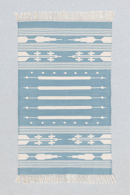 Handwoven Geometric Rug [blue/white stripes, small]