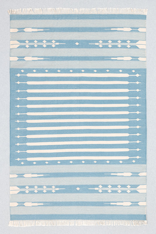 Handwoven Geometric Rug [blue/white stripes]