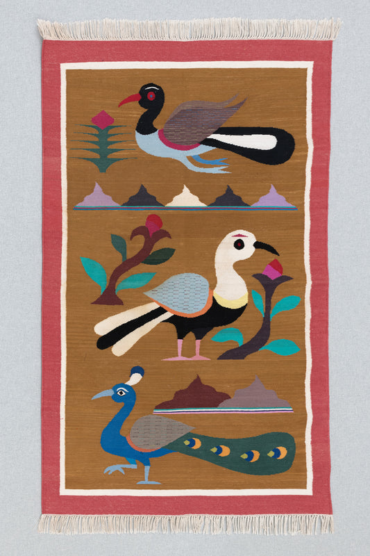 Handwoven Pictorial Rug [3 fancy birds]