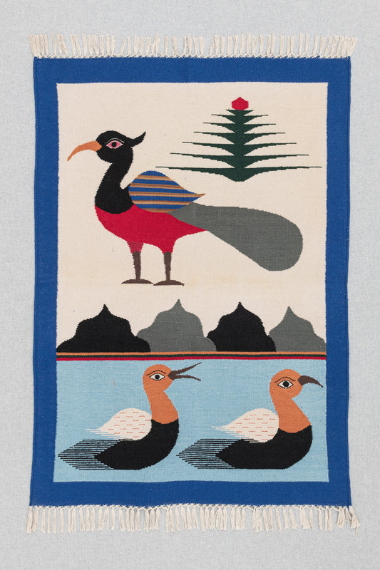 Handwoven Pictorial Rug [talking birds]